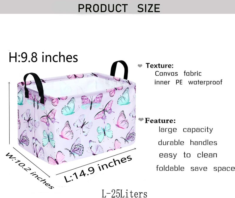 KUNRO Rectang Butterfly Storage Basket Gift Shelf Basket Storage Bin, Nursery Basket Organizer Box for With Handles for Room Deco - Image 2